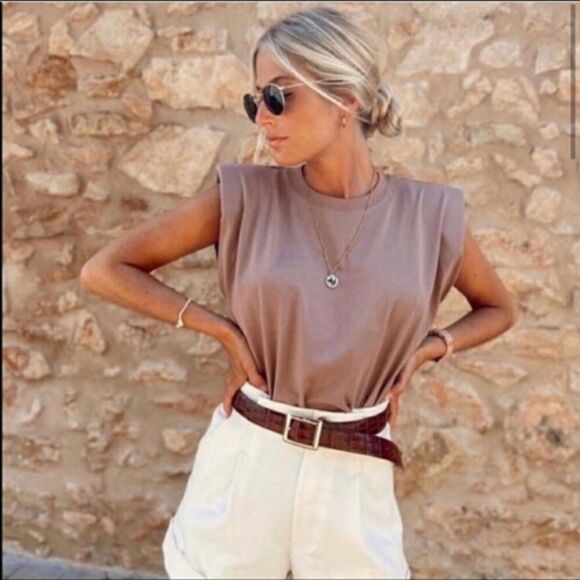 Zara Dusty Rose Shoulder Pad Cropped Shirt size Medium - Picture 4 of 7